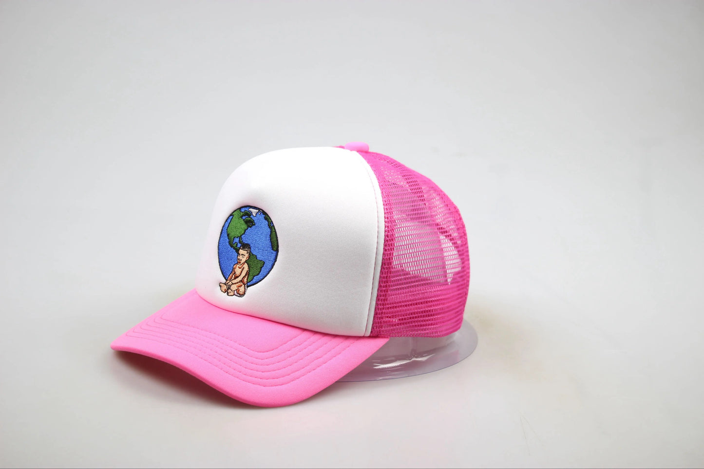 Pink Overseasbaby embroidered trucker hat